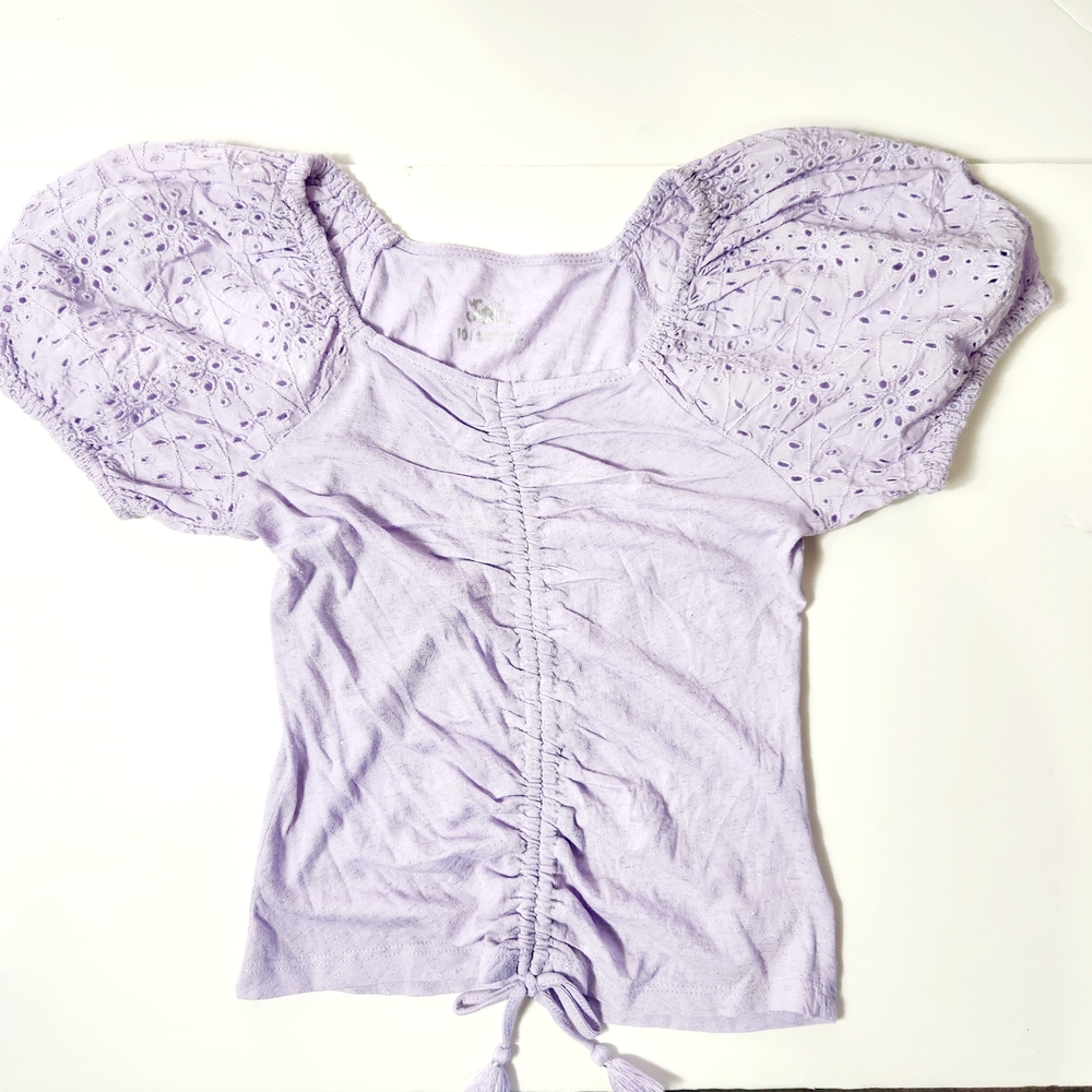🩷Justice Girl's Light Purple Ruched Puff Sleeve Blouse Size: 10